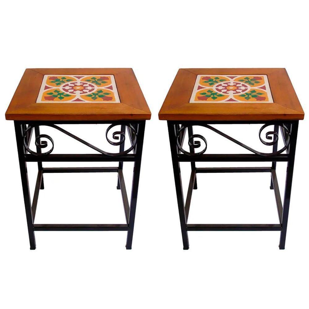 Kit 2 Bancos De Ferro E Madeira Rústico Com Ladrilho B1 - 1