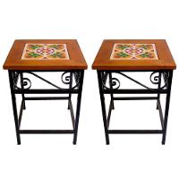 Kit 2 Bancos De Ferro E Madeira Rústico Com Ladrilho B1 - 1