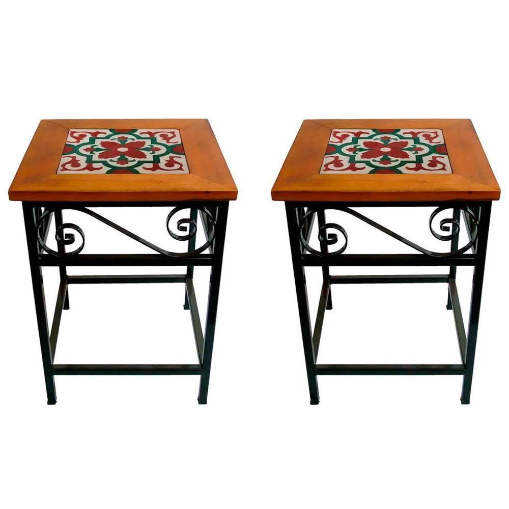 Kit 2 Bancos De Ferro E Madeira Rústico Com Ladrilho A3 - 1