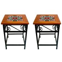 Kit 2 Bancos De Ferro E Madeira Rústico Com Ladrilho A3 - 1