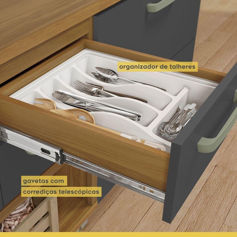 Balcão De Cozinha 1 Porta 2 Gavetas Com Caixa Organizadora 120cm Princesa Nesher Móveis - 4