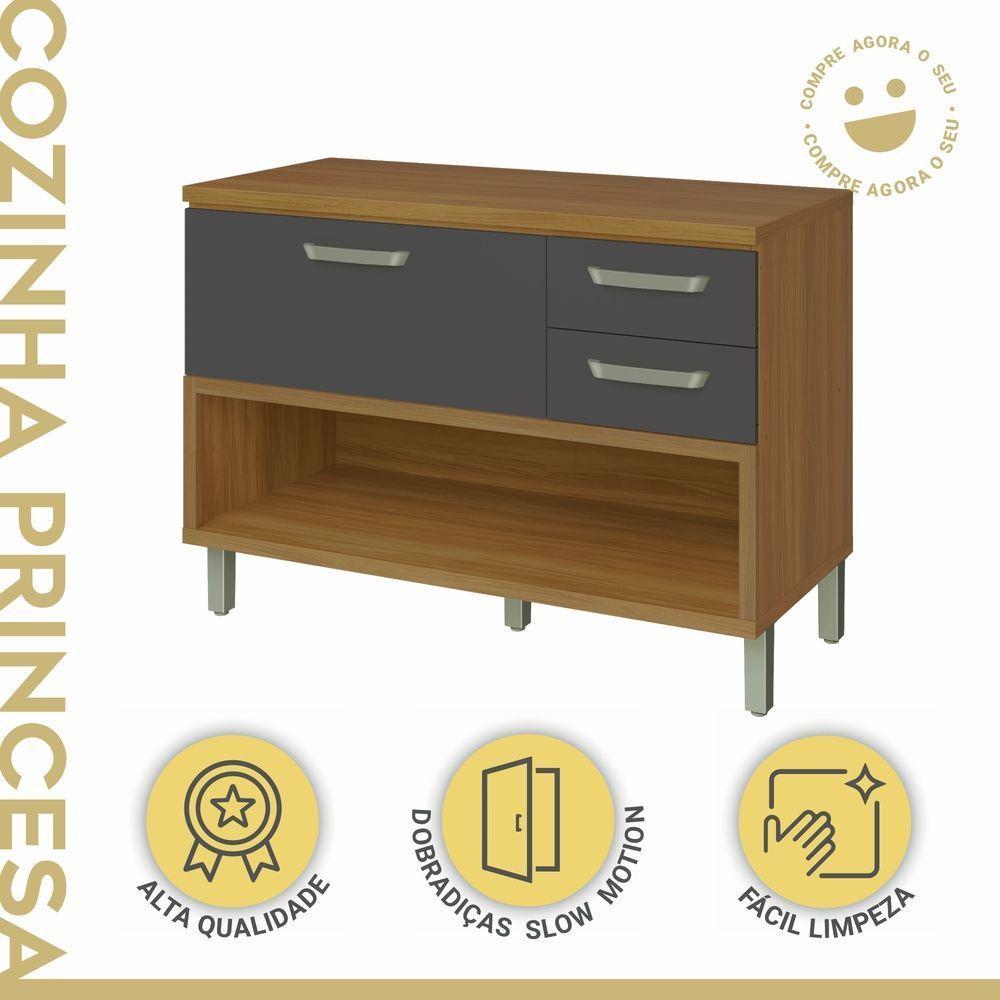 Balcão De Cozinha 1 Porta 2 Gavetas Com Caixa Organizadora 120cm Princesa Nesher Móveis - 6