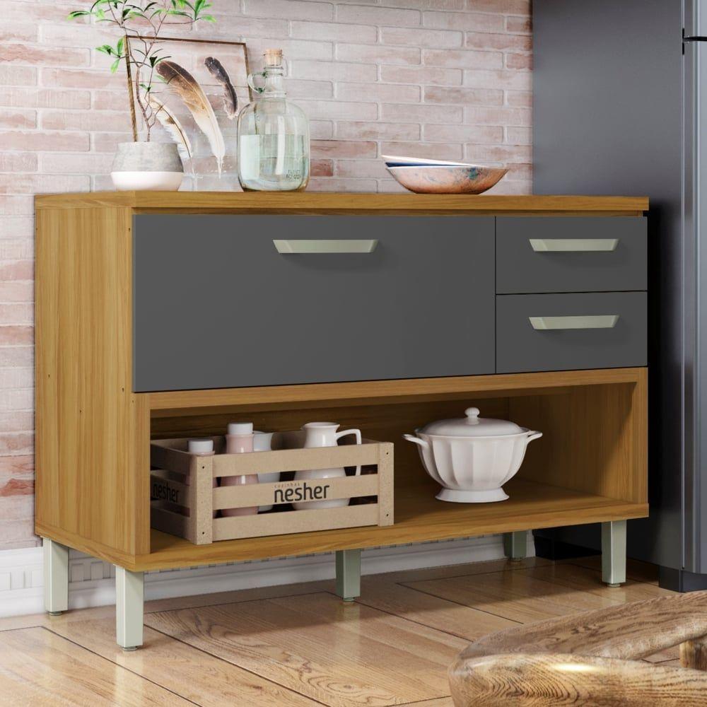 Balcão De Cozinha 1 Porta 2 Gavetas Com Caixa Organizadora 120cm Princesa Nesher Móveis - 9