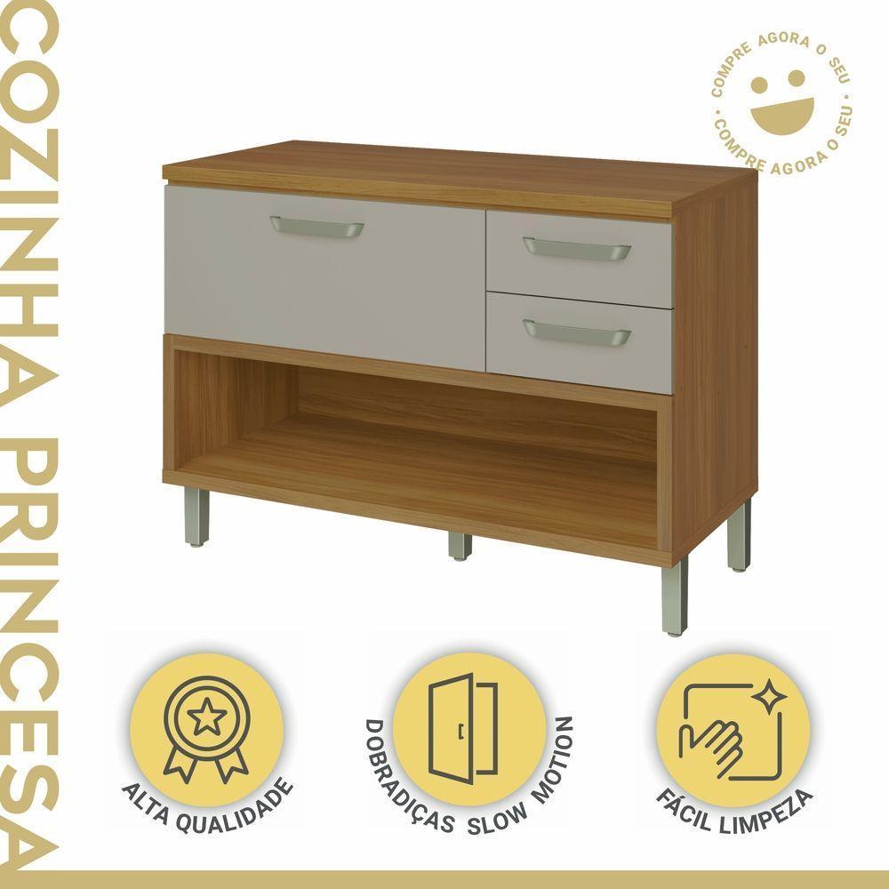 Balcão De Cozinha 1 Porta 2 Gavetas Com Caixa Organizadora 120cm Princesa Nesher Móveis - 6