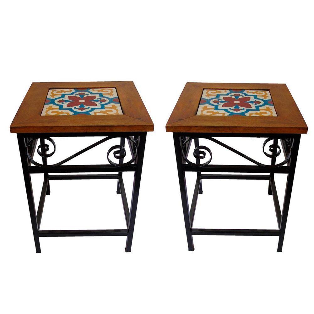 Kit 2 Bancos De Ferro E Madeira Rústico Com Ladrilho Hidráulico A1 - 1