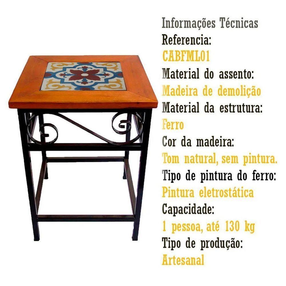 Kit 2 Bancos De Ferro E Madeira Rústico Com Ladrilho Hidráulico A1 - 3