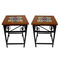 Kit 2 Bancos De Ferro E Madeira Rústico Com Ladrilho Hidráulico A1 - 1