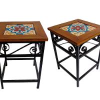 Kit 2 Bancos De Ferro E Madeira Rústico Com Ladrilho Hidráulico A1