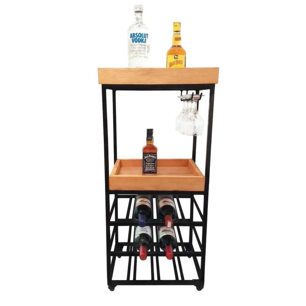 Aparador Adega 2 Prateleiras Com Rodinhas Ferro E Madeira Artesanal - 1