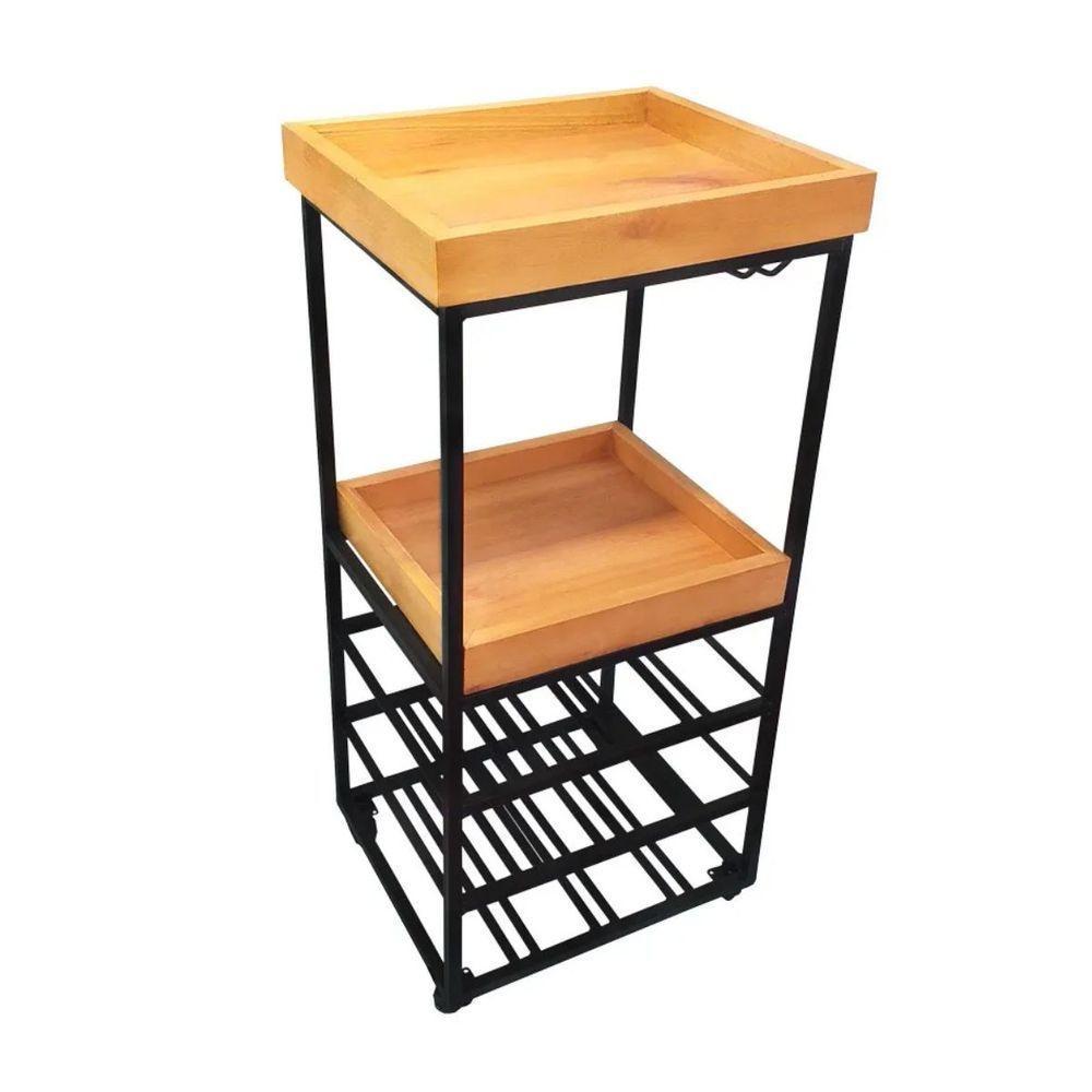 Aparador Adega 2 Prateleiras Com Rodinhas Ferro E Madeira Artesanal - 2