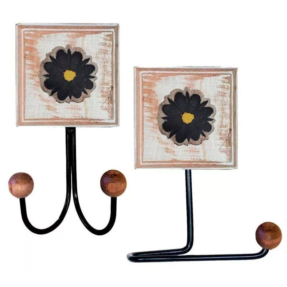 Kit Banheiro Com 2 Toalheiros Duplos + Porta Papel Higiênico + Toalheiro Rustico Artesanal Cor Preto - 6