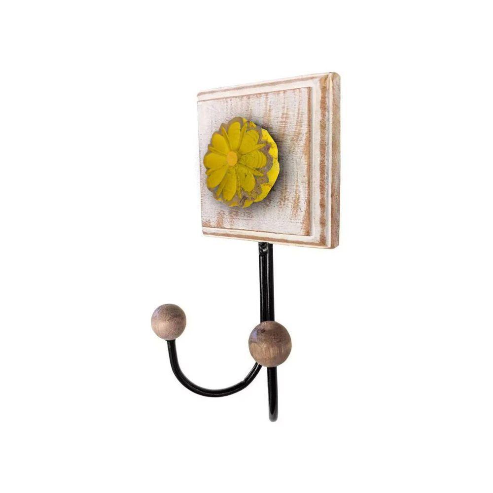 Kit Banheiro Com 2 Toalheiros Duplos + Porta Papel Higiênico + Toalheiro Rustico Artesanal Cor Amarelo - 3