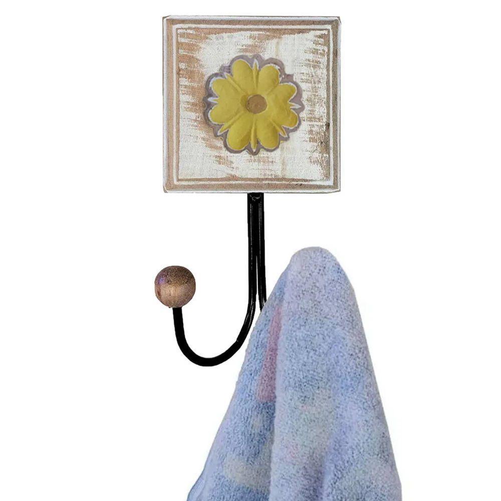 Kit Banheiro Com 2 Toalheiros Duplos + Porta Papel Higiênico + Toalheiro Rustico Artesanal Cor Amarelo - 4