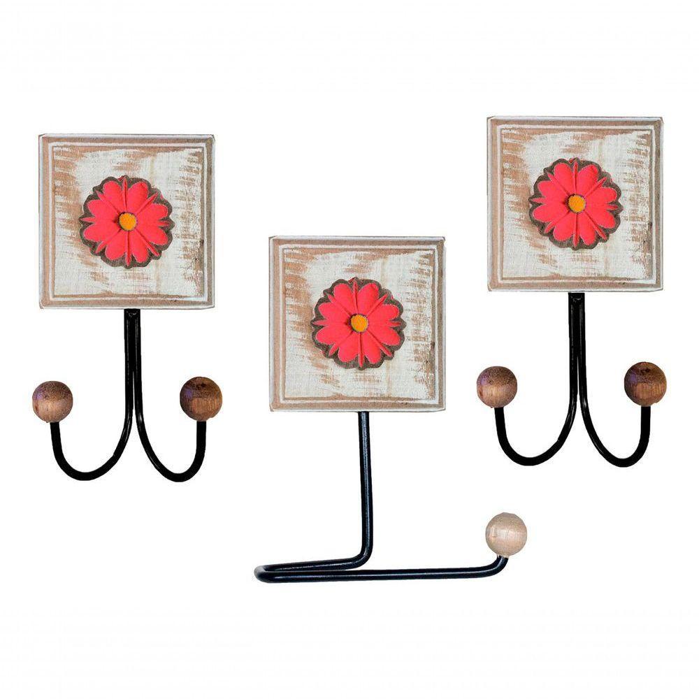 Kit Banheiro 5 Peças Artesanal Rústico Flor De Madeira 3d Anúncio Com Variação Cor Vermelho - 6