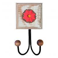 Kit Banheiro 5 Peças Artesanal Rústico Flor De Madeira 3d Anúncio Com Variação Cor Vermelho - 5