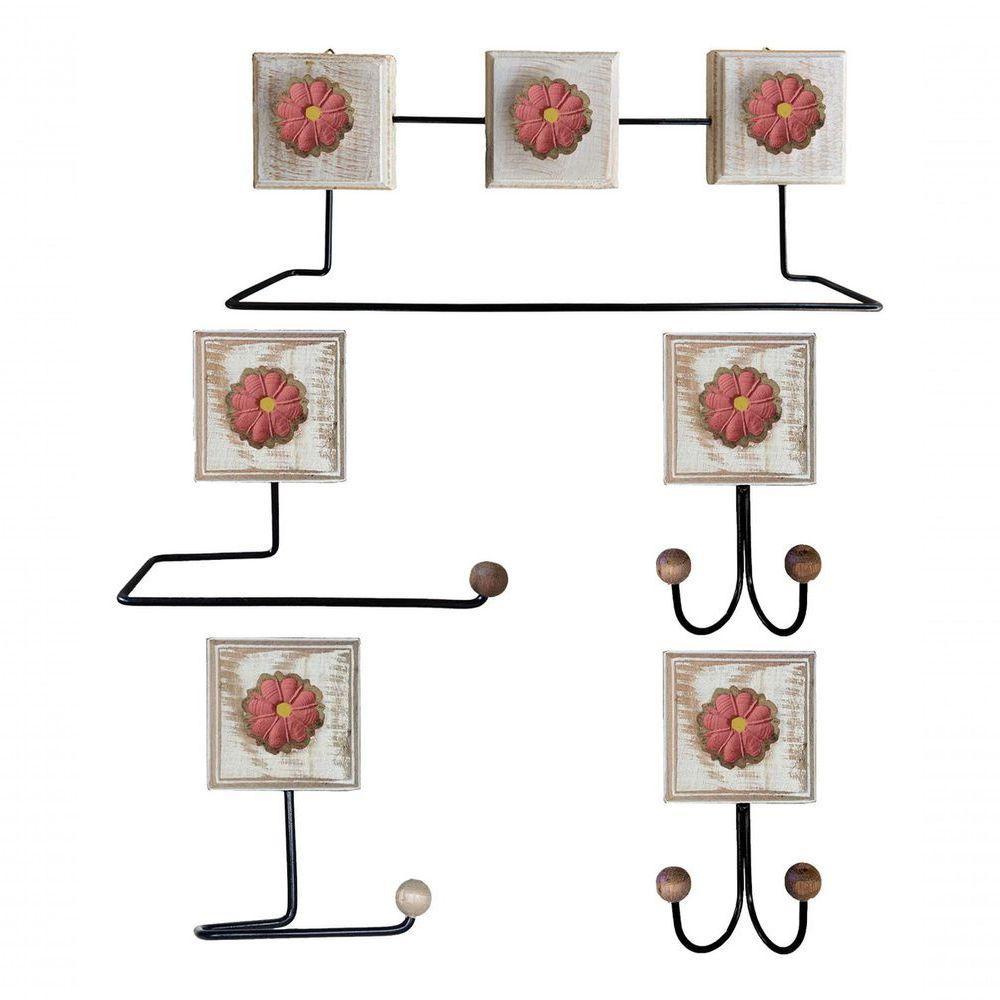 Kit Banheiro 5 Peças Artesanal Rústico Flor De Madeira 3d Anúncio Com Variação Cor Rosa - 1