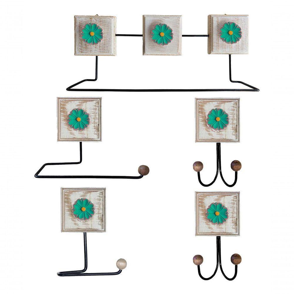 Kit Banheiro 5 Peças Artesanal Rústico Flor De Madeira 3d Anúncio Com Variação Cor Verde - 1