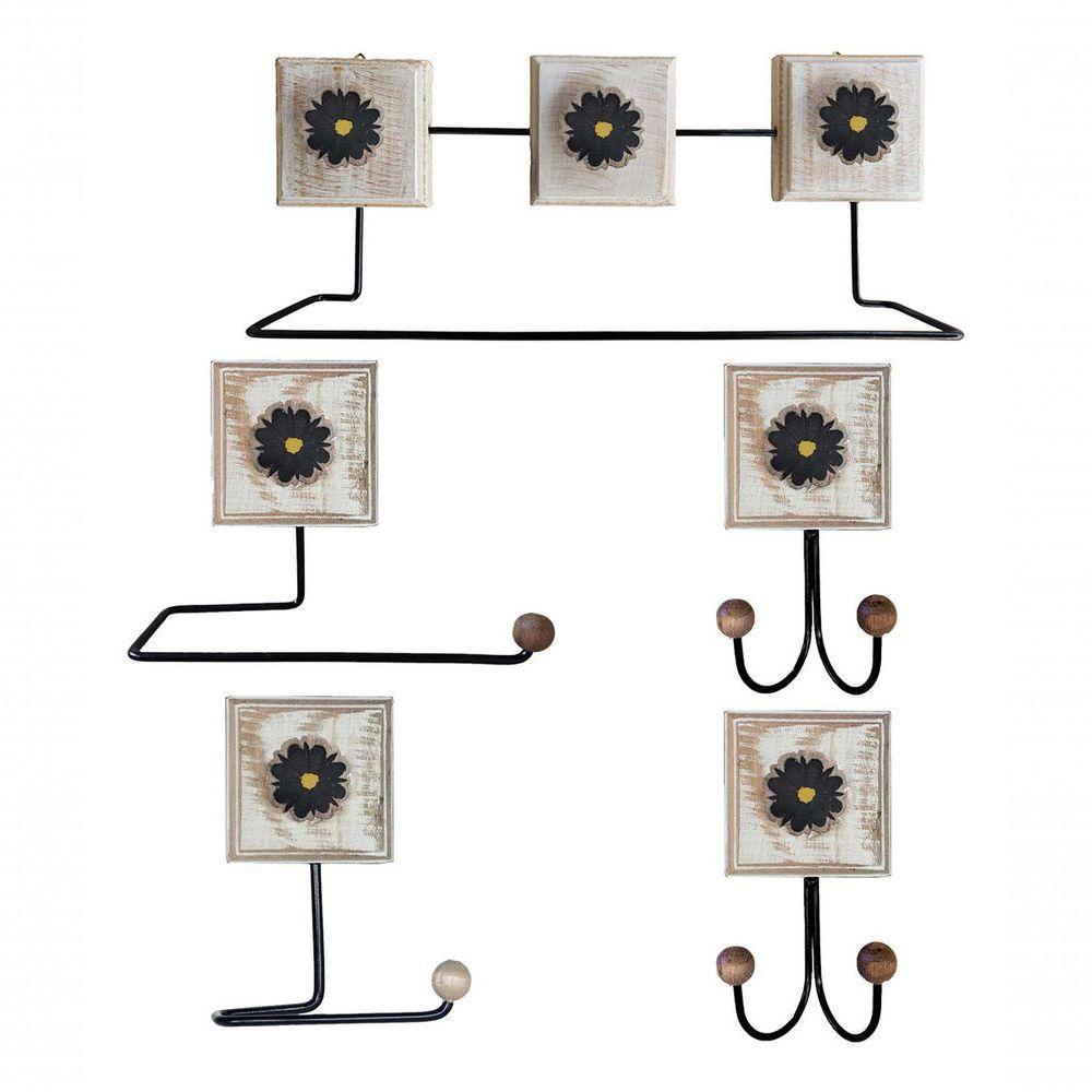Kit Banheiro 5 Peças Artesanal Rústico Flor De Madeira 3d Anúncio Com Variação Cor Preto - 1