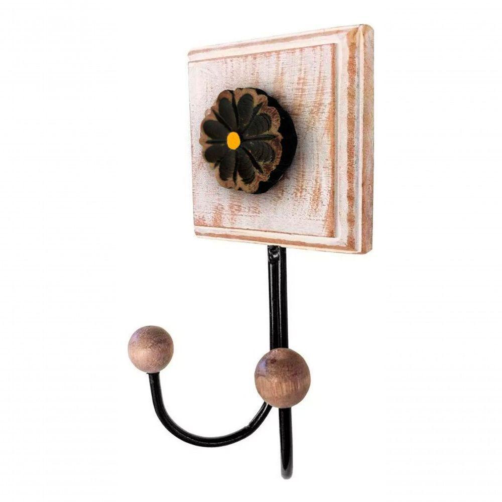 Kit Banheiro 5 Peças Artesanal Rústico Flor De Madeira 3d Anúncio Com Variação Cor Preto - 6