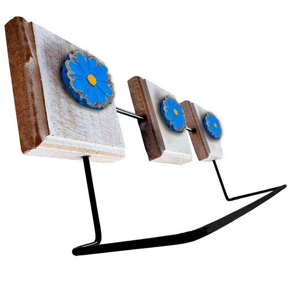 Kit Banheiro Com 2 Toalheiros + Porta Papel Higiênico + Toalheiro Rustico Artesanal Cor Azul - 5