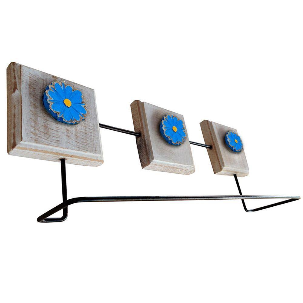 Kit Banheiro Com 2 Toalheiros + Porta Papel Higiênico + Toalheiro Rustico Artesanal Cor Azul - 8