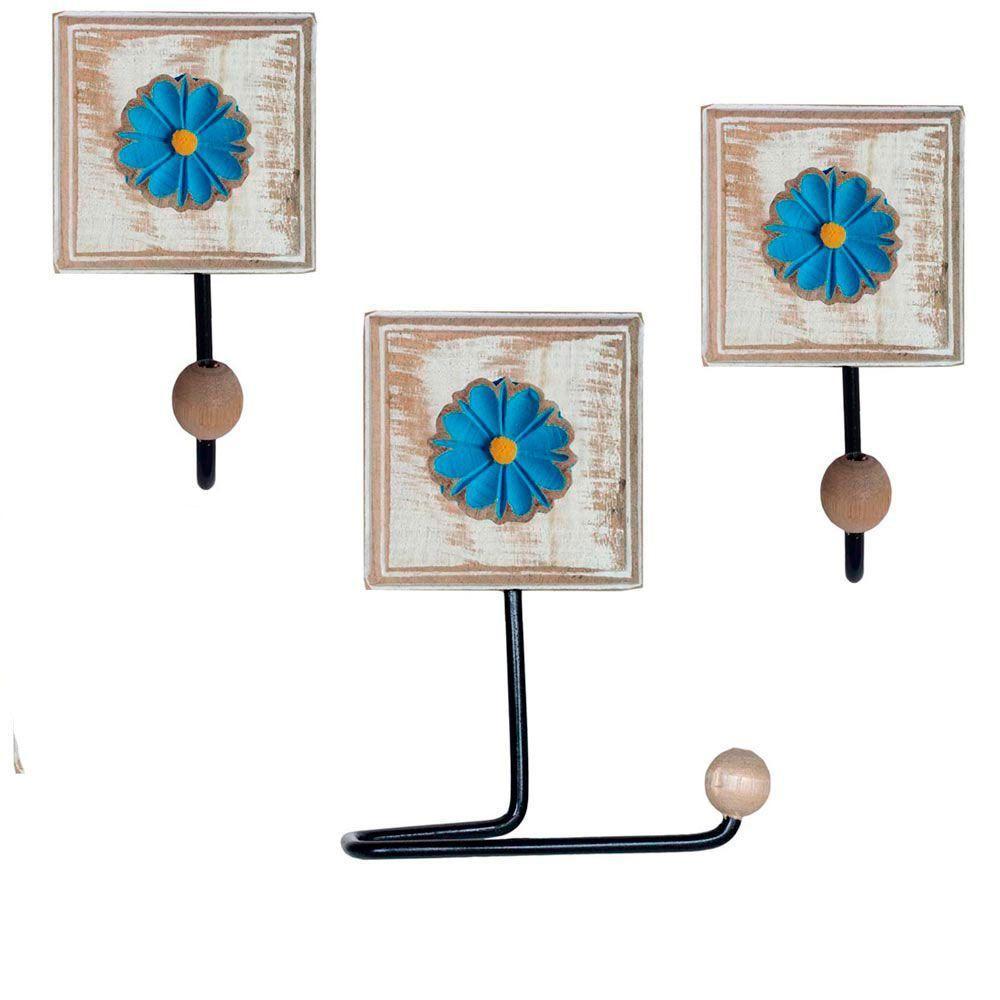 Kit Banheiro Com 2 Toalheiros + Porta Papel Higiênico + Toalheiro Rustico Artesanal Cor Azul - 9