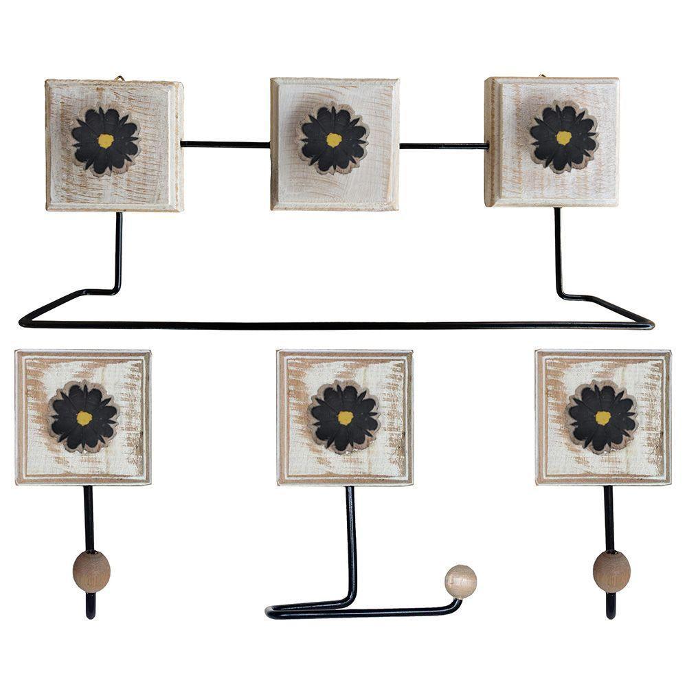 Kit Banheiro Com 2 Toalheiros + Porta Papel Higiênico + Toalheiro Rustico Artesanal Cor Preto - 1