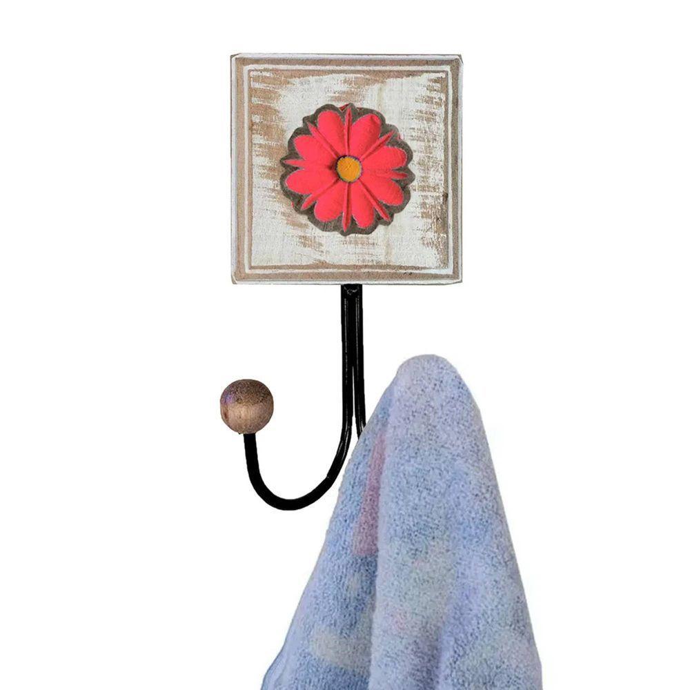 Kit Banheiro Com 2 Toalheiros Duplos + Porta Papel Higiênico + Toalheiro Rustico Artesanal Cor Vermelho - 3