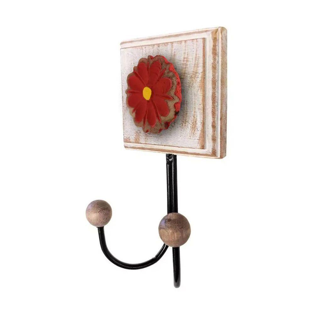 Kit Banheiro Com 2 Toalheiros Duplos + Porta Papel Higiênico + Toalheiro Rustico Artesanal Cor Vermelho - 4