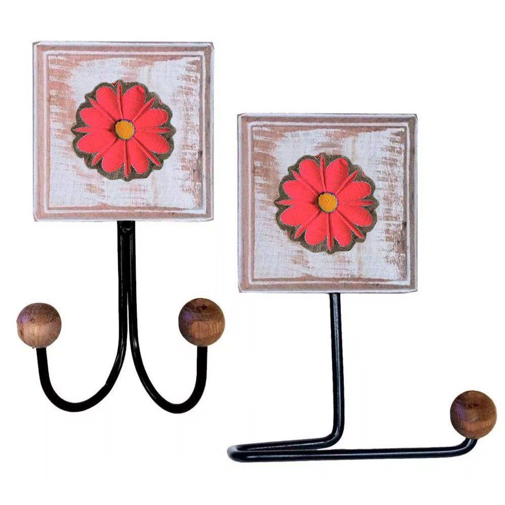 Kit Banheiro Com 2 Toalheiros Duplos + Porta Papel Higiênico + Toalheiro Rustico Artesanal Cor Vermelho - 8