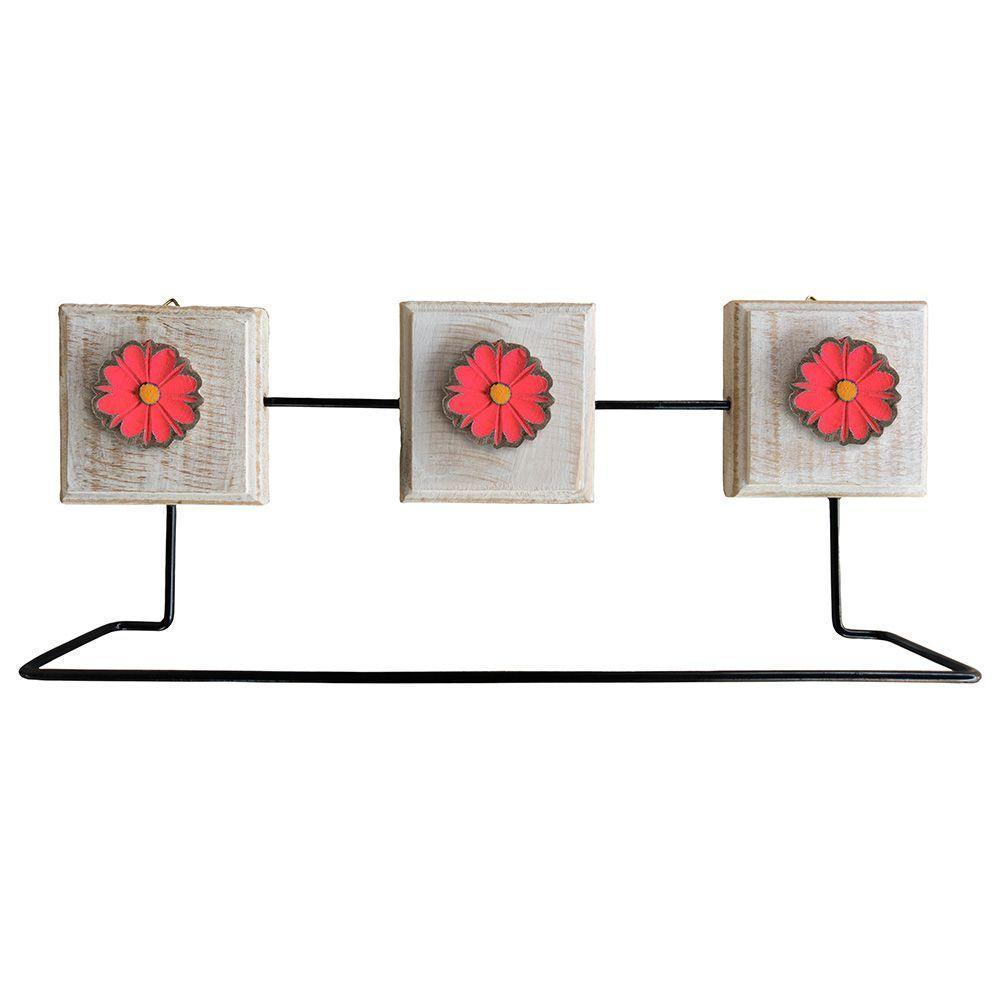 Kit Banheiro Com 2 Toalheiros Duplos + Porta Papel Higiênico + Toalheiro Rustico Artesanal Cor Vermelho - 9