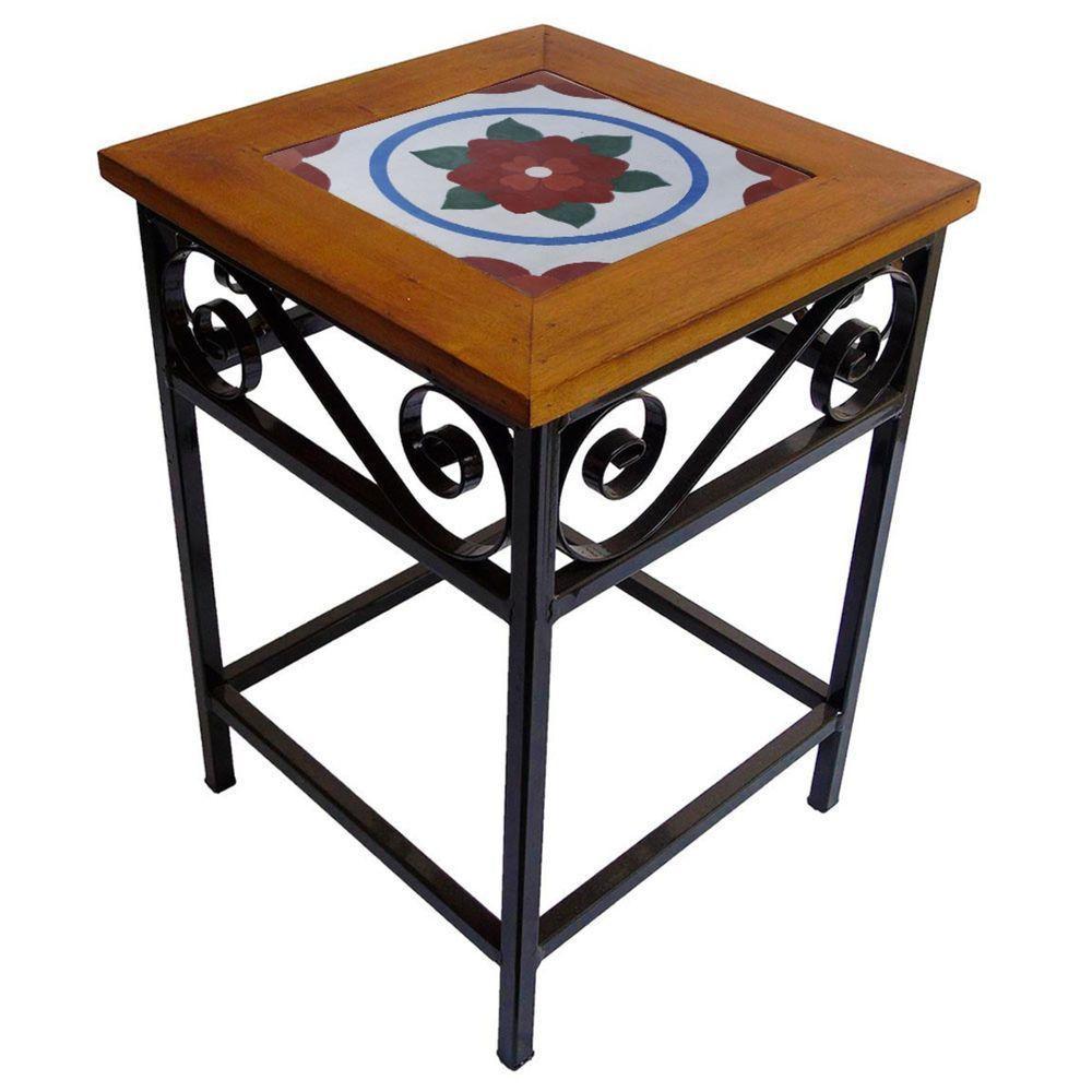 Banco De Ferro E Madeira Rústico Com Ladrilho Hidráulico Azulejo Ladrilho F1 - 1