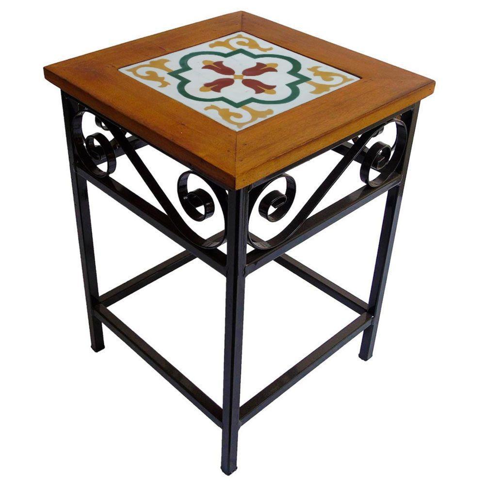 Banco De Ferro E Madeira Rústico Com Ladrilho Hidráulico Azulejo Ladrilho E1 - 1