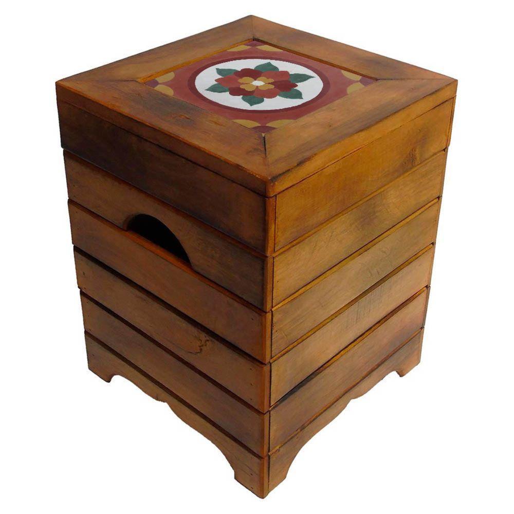 Banco Madeira Volpi Baú Com Ladrilho Hidráulico Azulejo Ladrilho A2 - 1