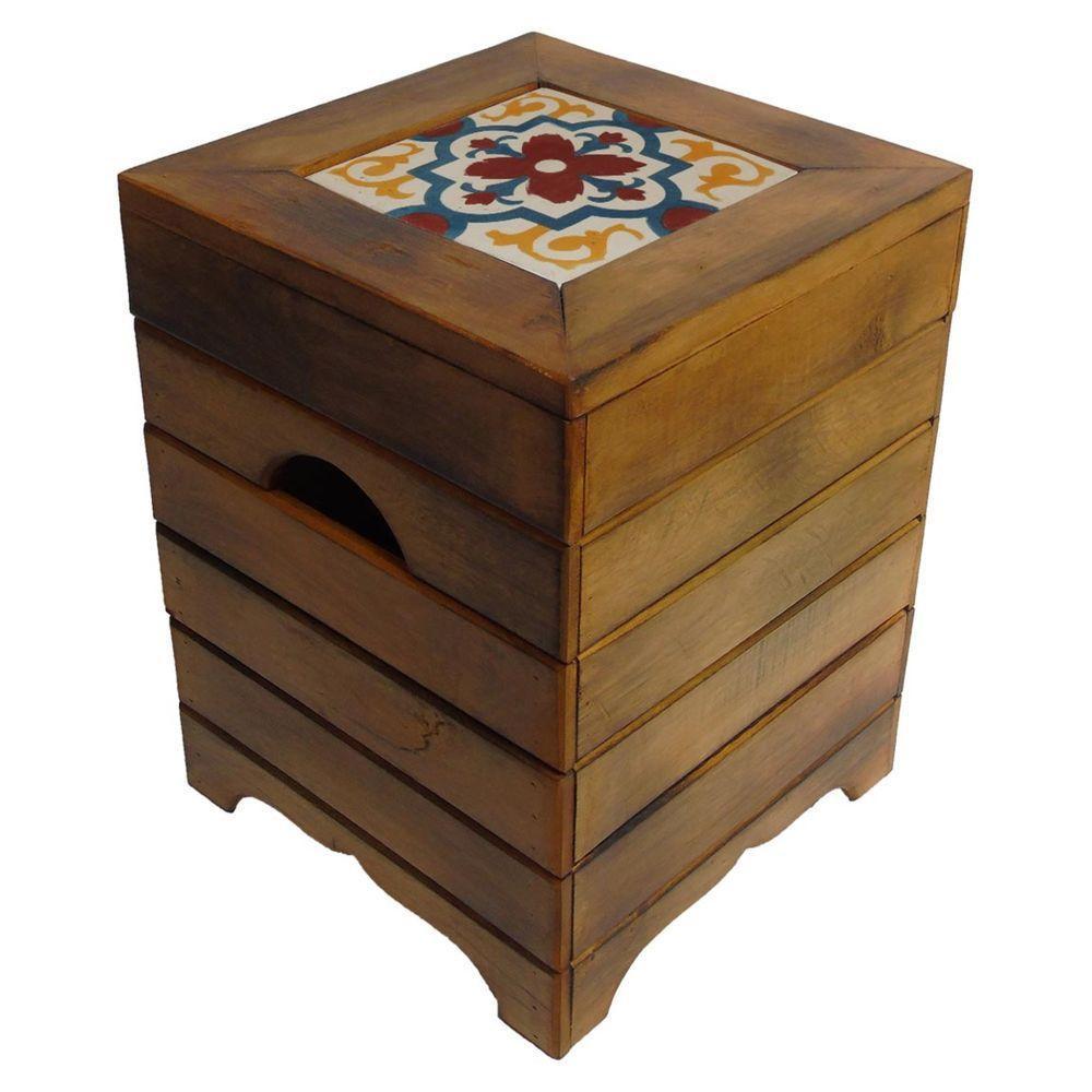 Banco Madeira Volpi Baú Com Ladrilho Hidráulico Azulejo Ladrilho A1 - 1