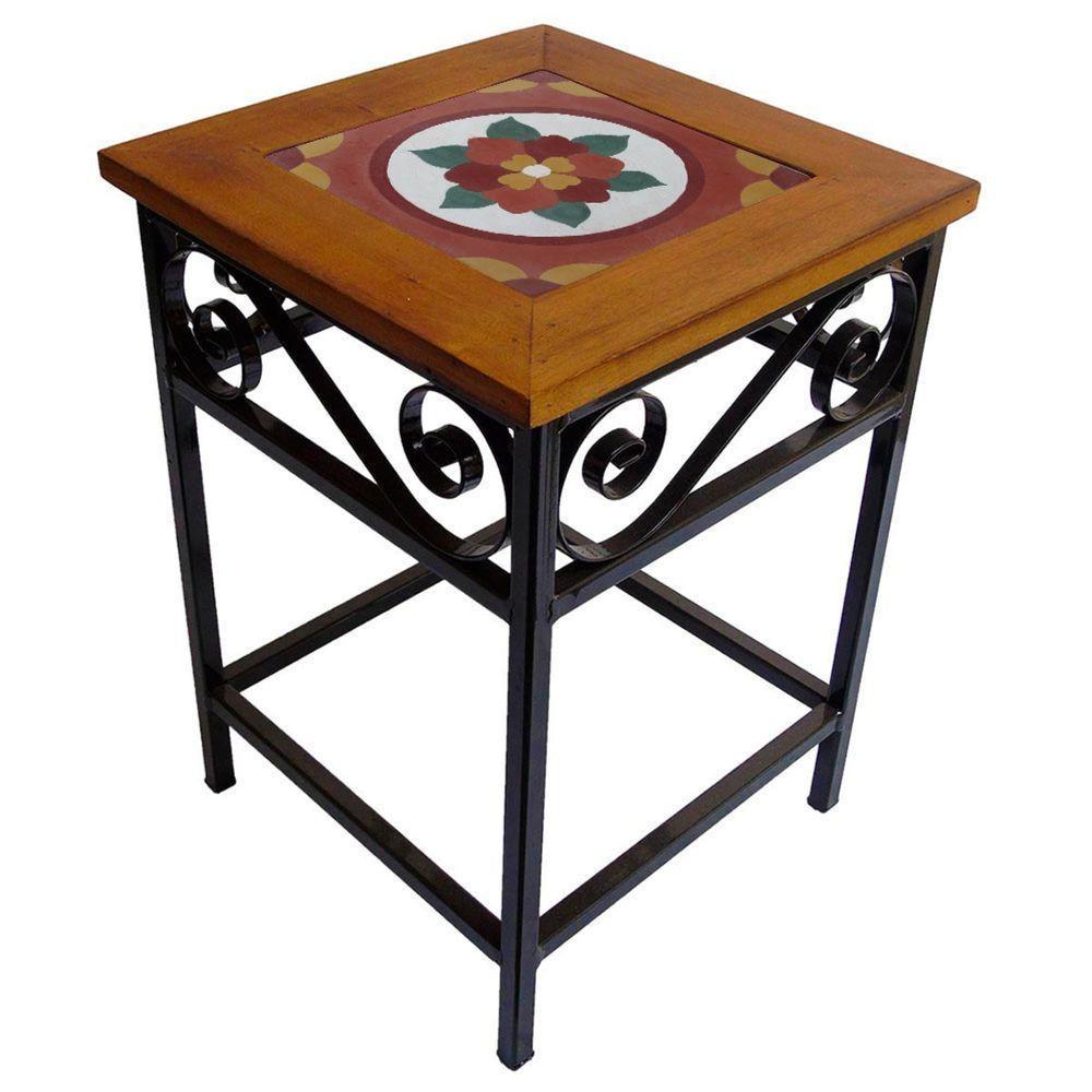 Banco De Ferro E Madeira Rústico Com Ladrilho Hidráulico Azulejo Ladrilho F2 - 1