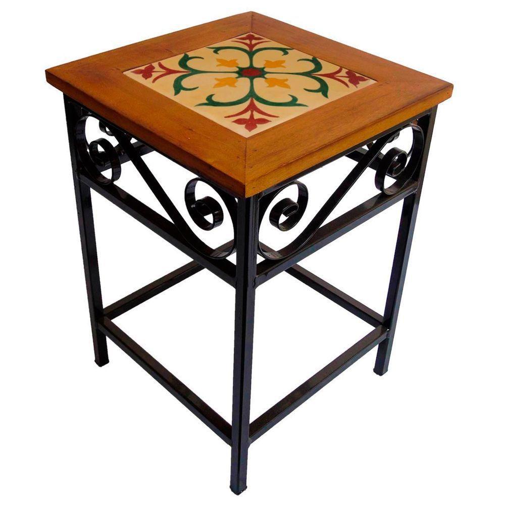 Banco De Ferro E Madeira Rústico Com Ladrilho Hidráulico Azulejo Ladrilho D1 - 1