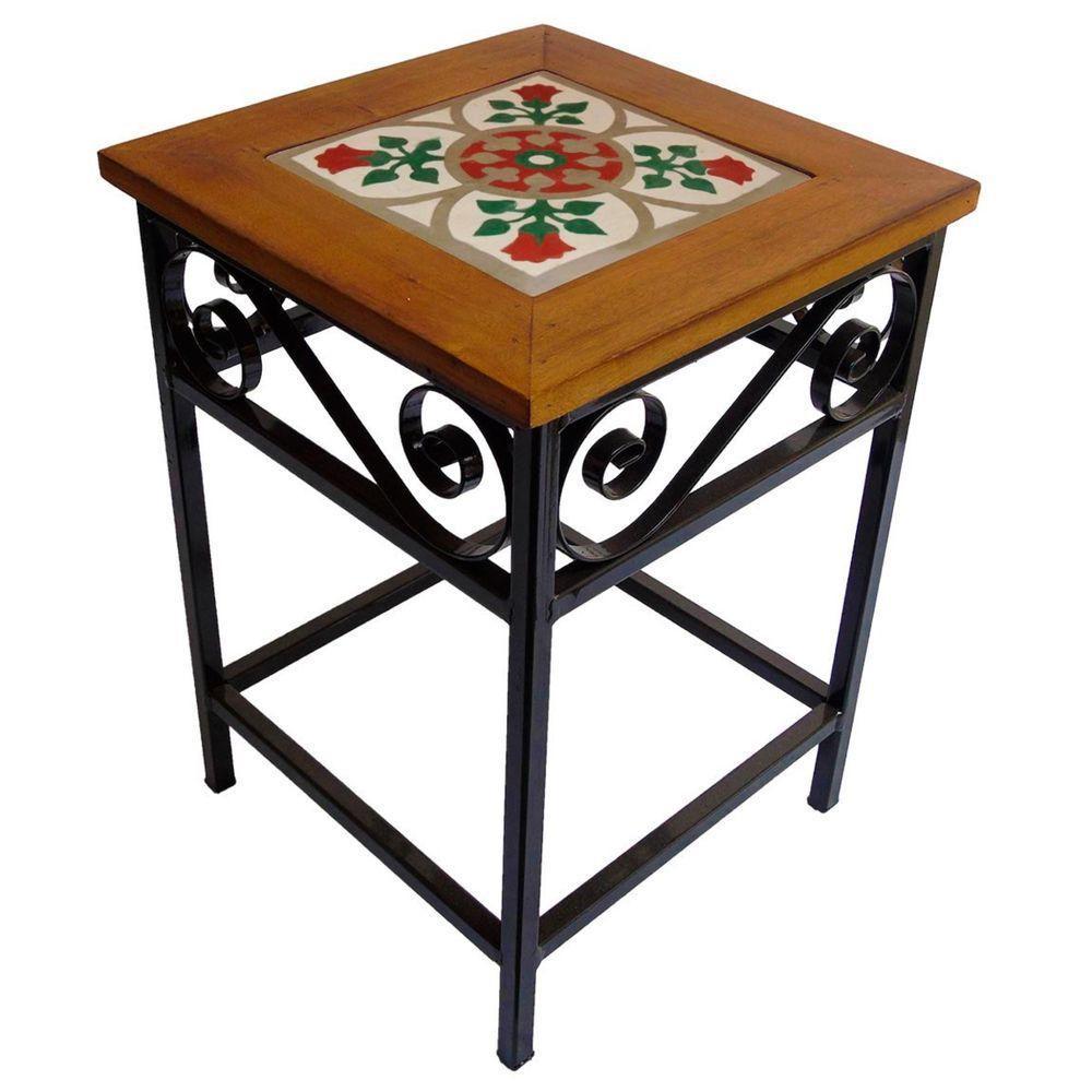 Banco De Ferro E Madeira Rústico Com Ladrilho Hidráulico Azulejo Ladrilho B3 - 1