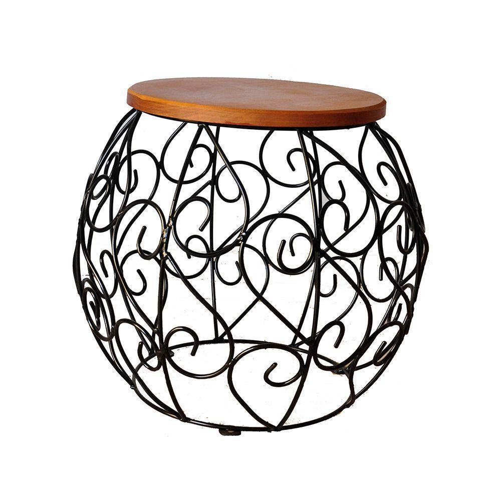 Banco Banquinho Barril Arabesco Rustico Artesanal Ferro E Madeira - 1