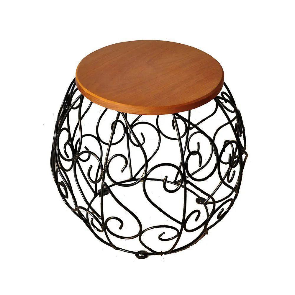 Banco Banquinho Barril Arabesco Rustico Artesanal Ferro E Madeira - 2