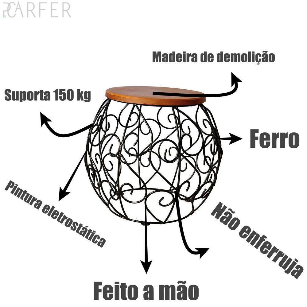 Banco Banquinho Barril Arabesco Rustico Artesanal Ferro E Madeira - 3
