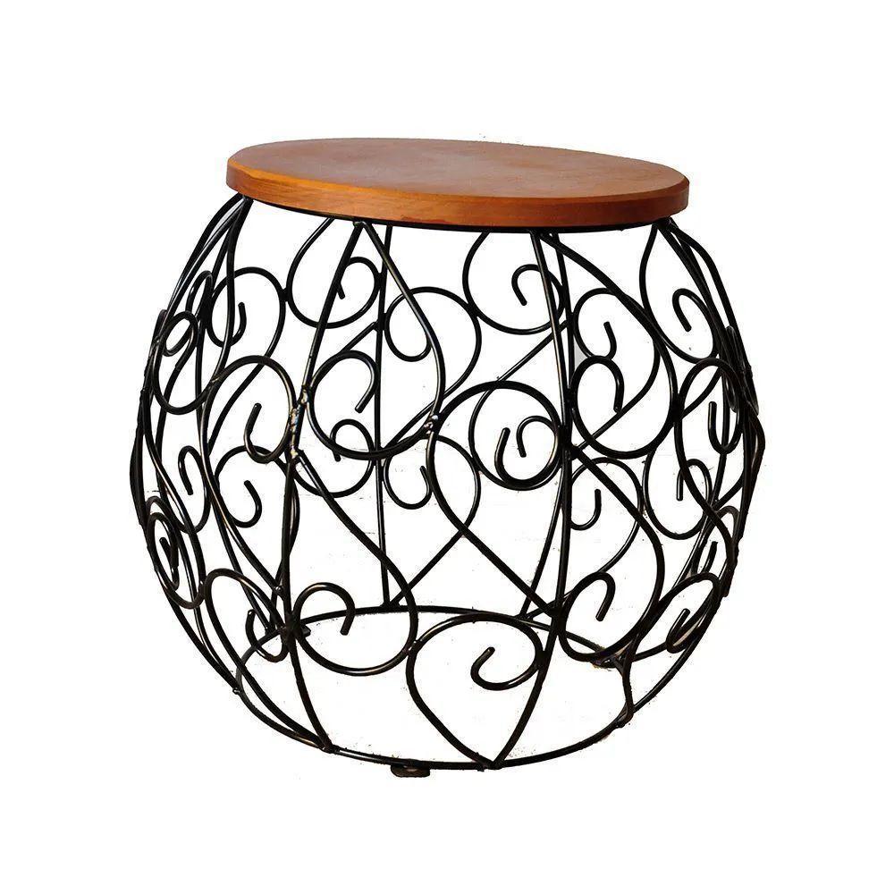 Banco Banquinho Barril Arabesco Rustico Artesanal Ferro E Madeira - 4
