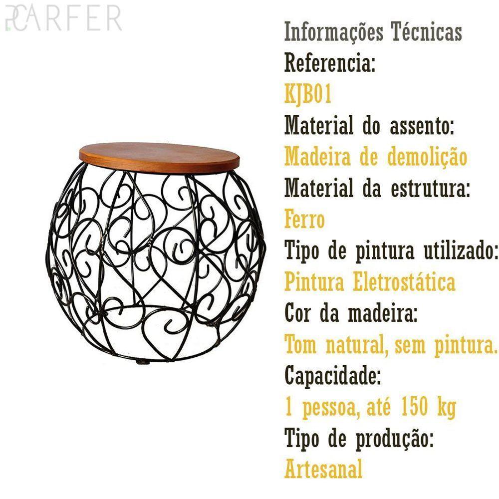 Banco Banquinho Barril Arabesco Rustico Artesanal Ferro E Madeira - 5