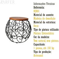 Banco Banquinho Barril Arabesco Rustico Artesanal Ferro E Madeira - 5