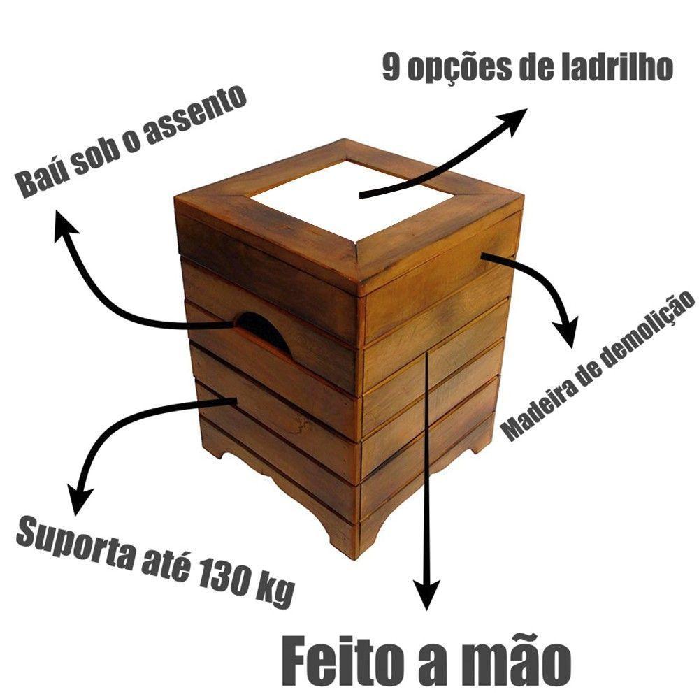 Banco Madeira Volpi Baú Com Ladrilho Hidráulico Azulejo Ladrilho F2 - 4