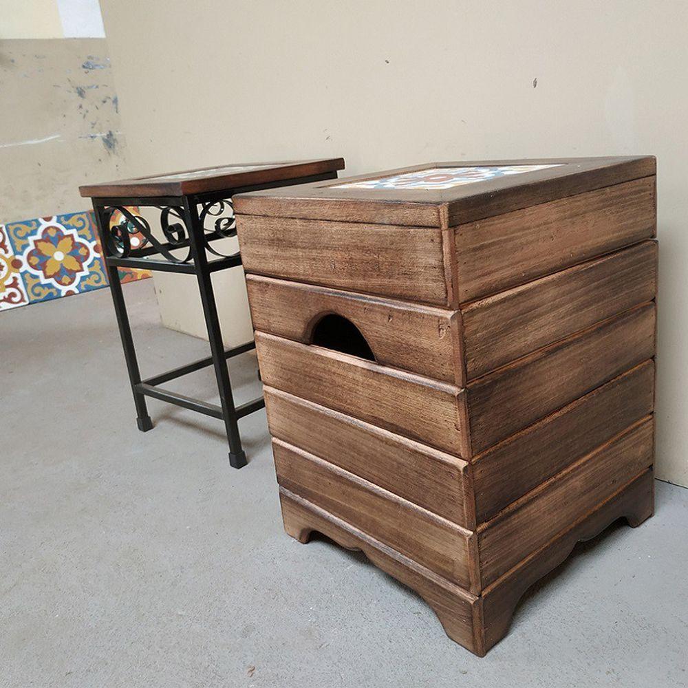 Banco Madeira Volpi Baú Com Ladrilho Hidráulico Azulejo Ladrilho F1 - 3