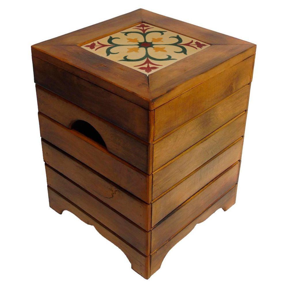 Banco Madeira Volpi Baú Com Ladrilho Hidráulico Azulejo Ladrilho D1 - 1