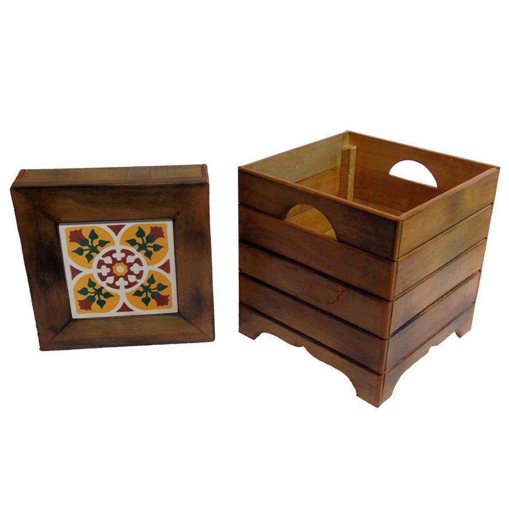 Banco Madeira Volpi Baú Com Ladrilho Hidráulico Azulejo Ladrilho B1 - 8