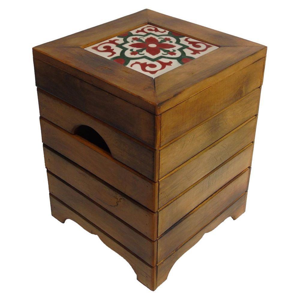 Banco Madeira Volpi Baú Com Ladrilho Hidráulico Azulejo Ladrilho A3 - 1