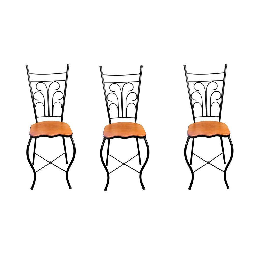 Cadeira De Jantar Para Mesa De Chá Conjunto Com 3 Estilo Industrial Rustica Ferro E Madeira Artesanal - 1